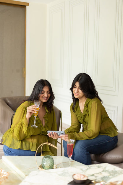 Green Flag Chiffon Top