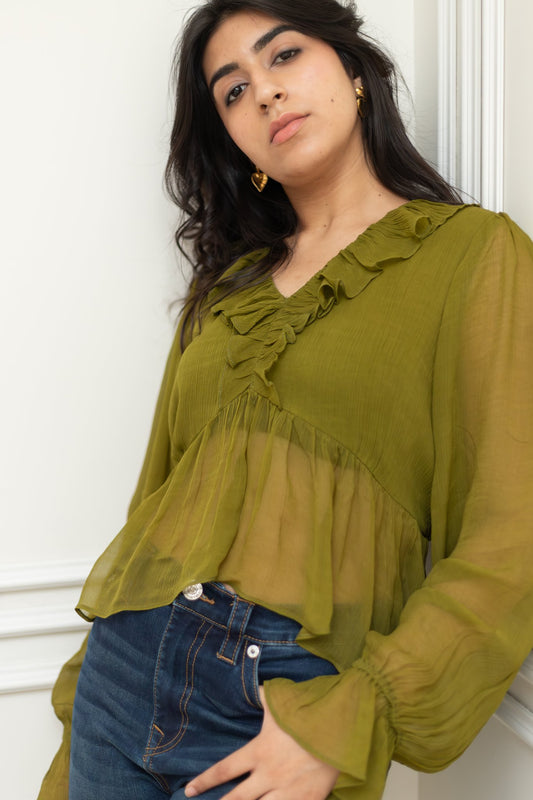 Green Flag Chiffon Top