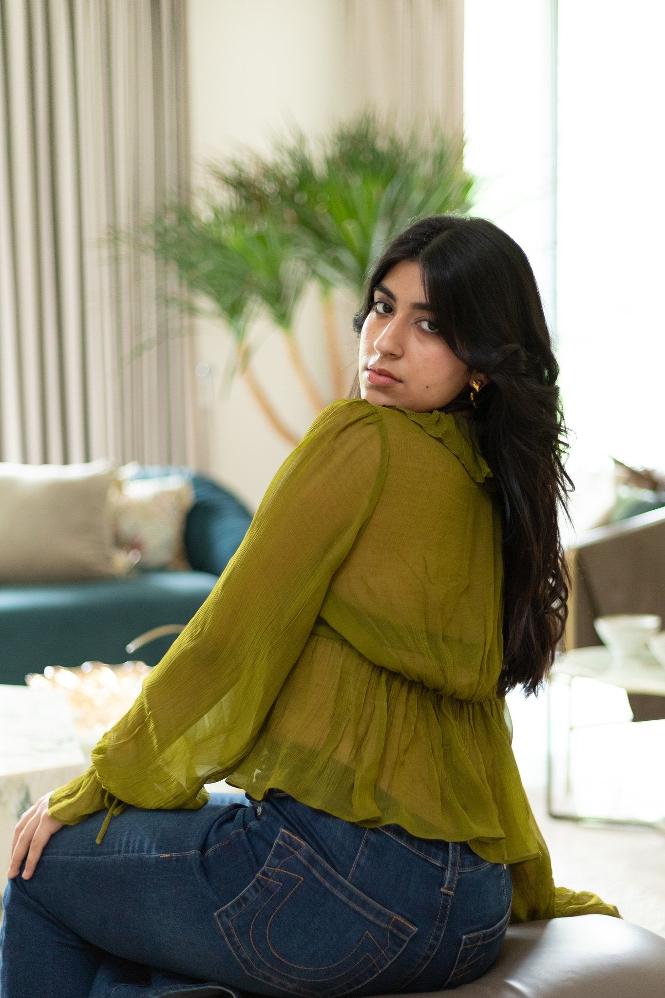 Green Flag Chiffon Top