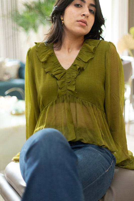 Green Flag Chiffon Top